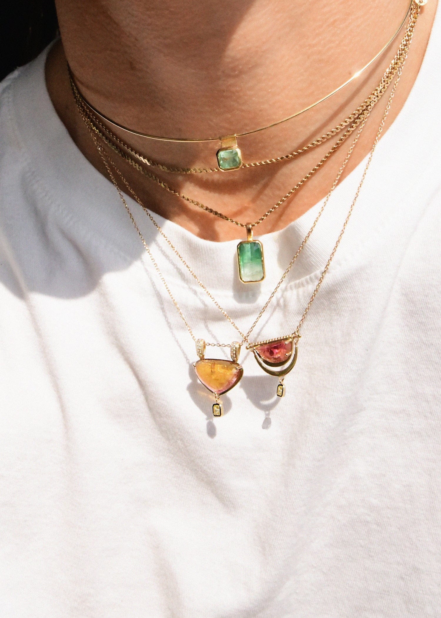 christinamagdolna NECKLACES Moon Crescent Pendant Necklace in Pink Tourmaline & Yellow Diamond