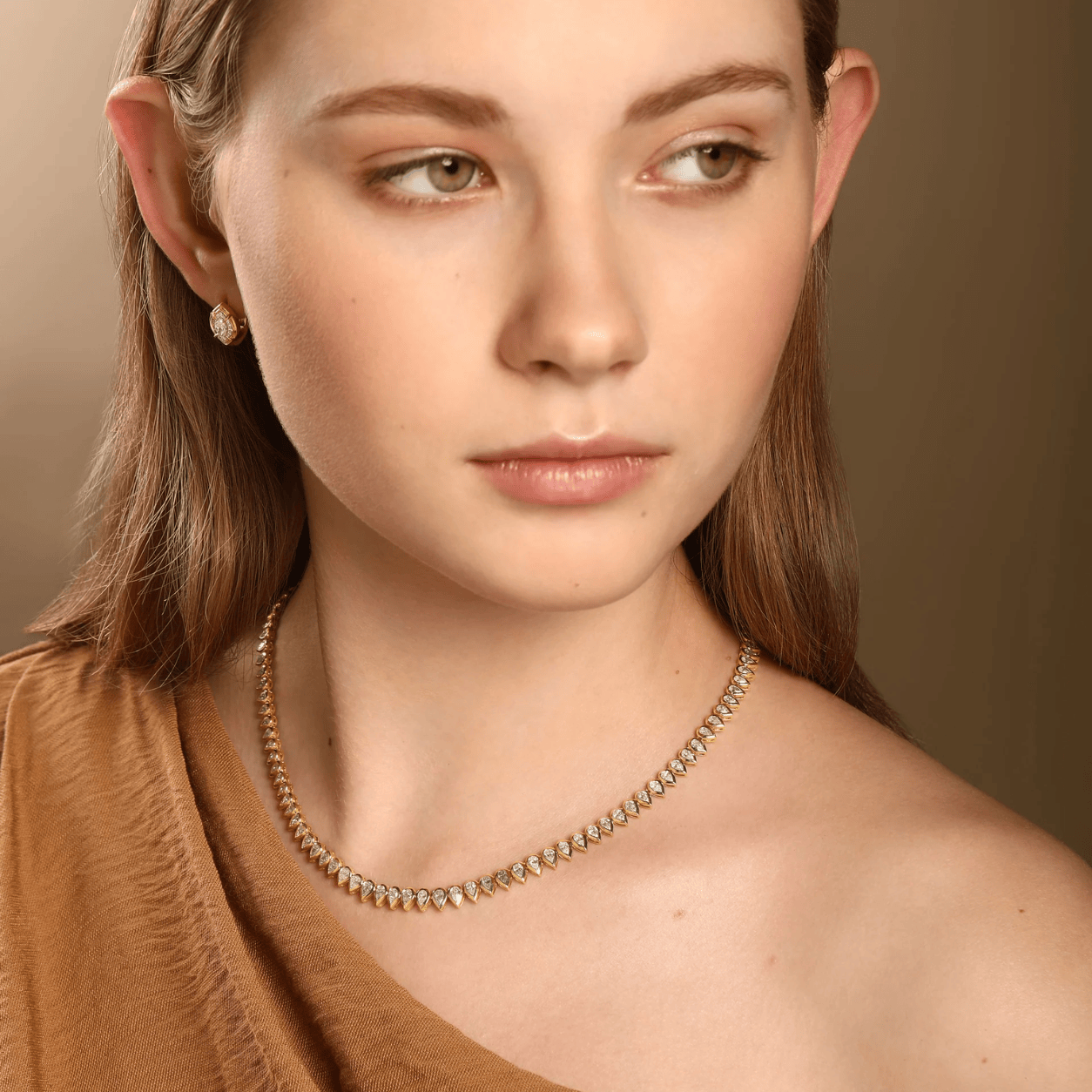 Curated Los Angeles NECKLACES Natural Diamond Pear Bezel Tennis Necklace