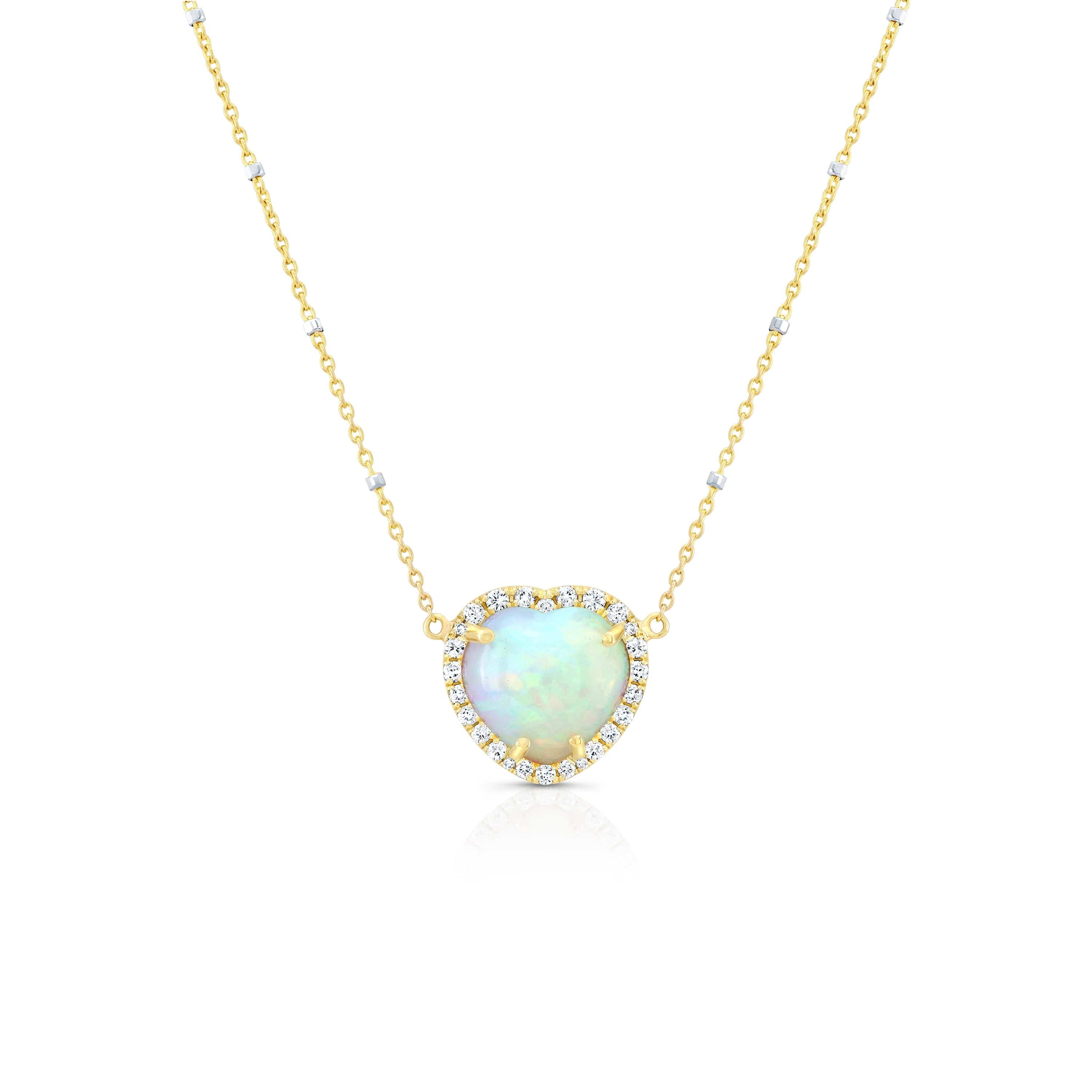 Carter Eve Jewelry NECKLACES 14K Yellow Gold Opal Heart with Diamond Halo Necklace