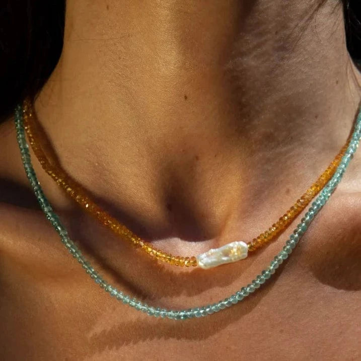 Karen Lazar NECKLACES Orange Sapphire with Pearl Bar Necklace