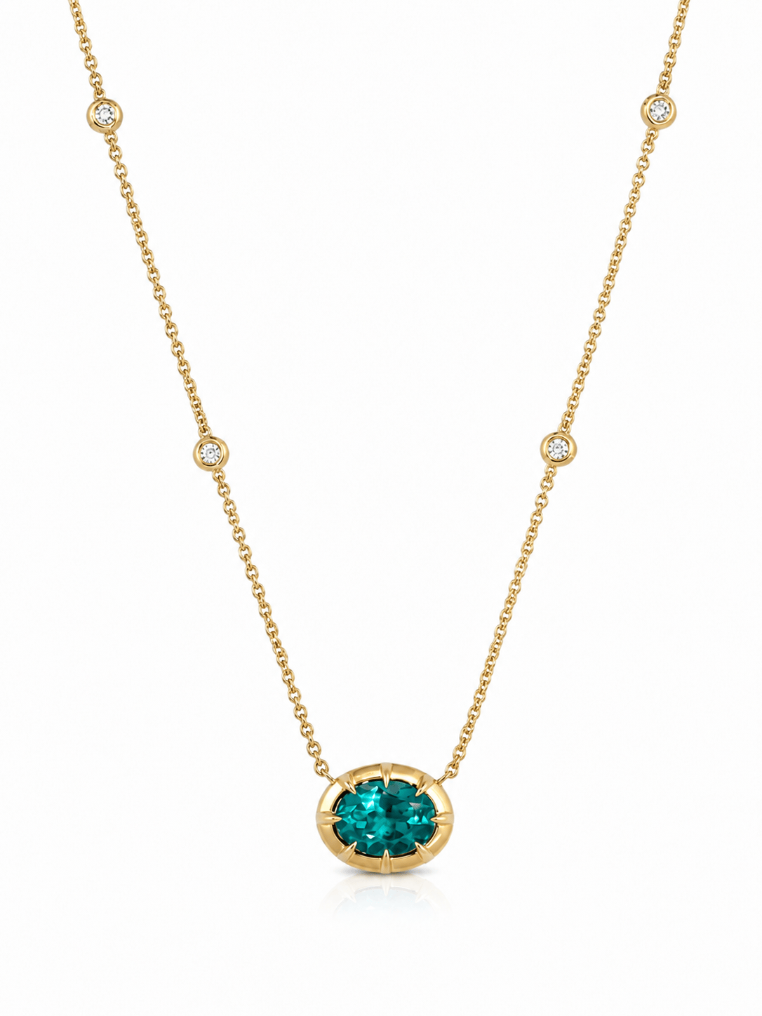 CLA NECKLACES Oval Apatite Diamond Station Necklace