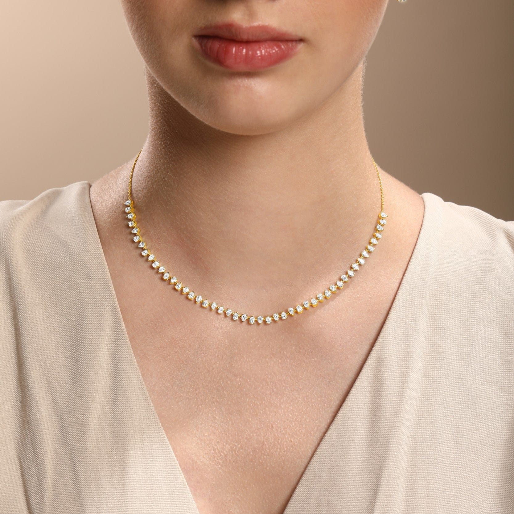 CLA NECKLACES Pear Shaped Diamond Tennis Necklace