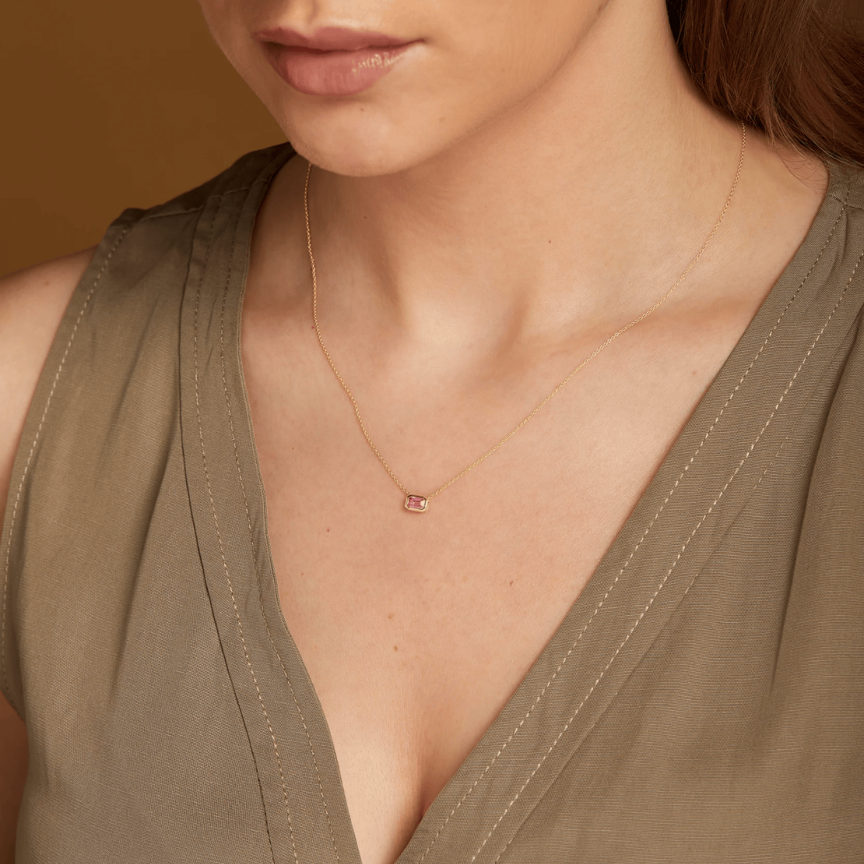 Curated Los Angeles NECKLACES Pink Sapphire Emerald Bezel Necklace