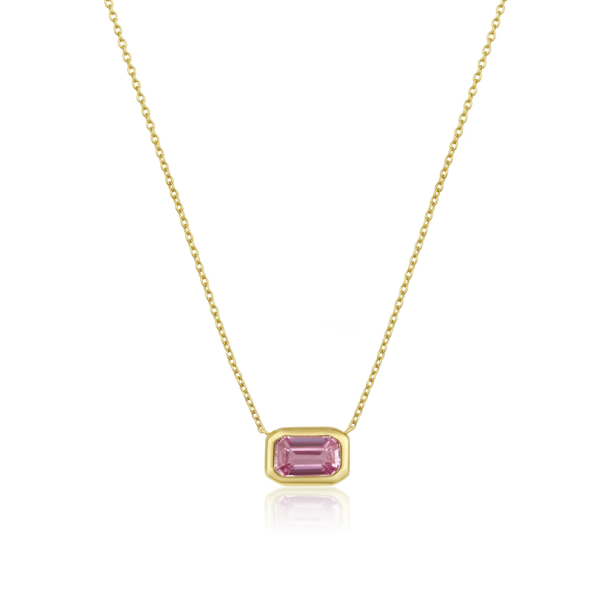Curated Los Angeles NECKLACES Pink Sapphire Emerald Bezel Necklace