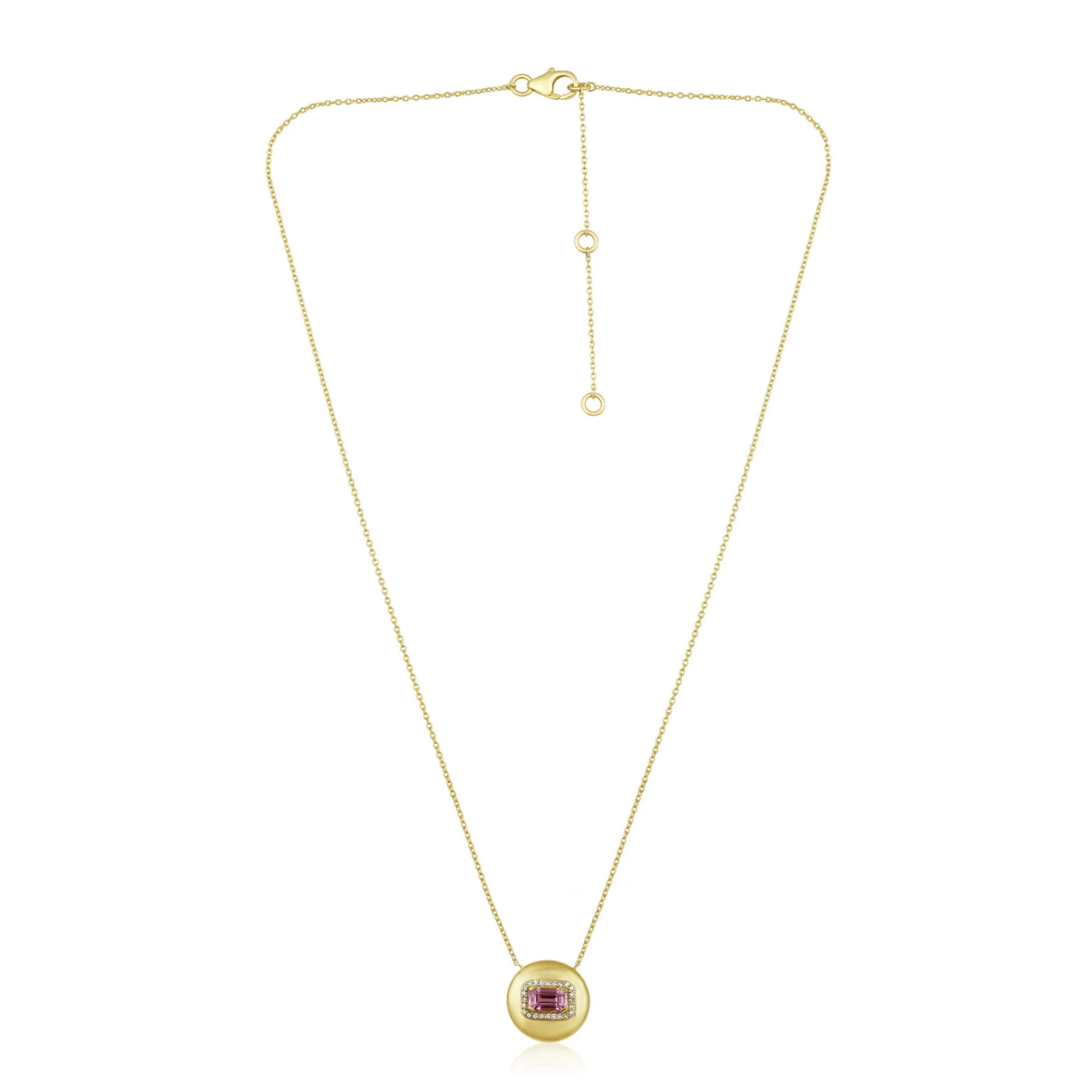 Curated Los Angeles NECKLACES Pink Sapphire Halo Dome Necklace