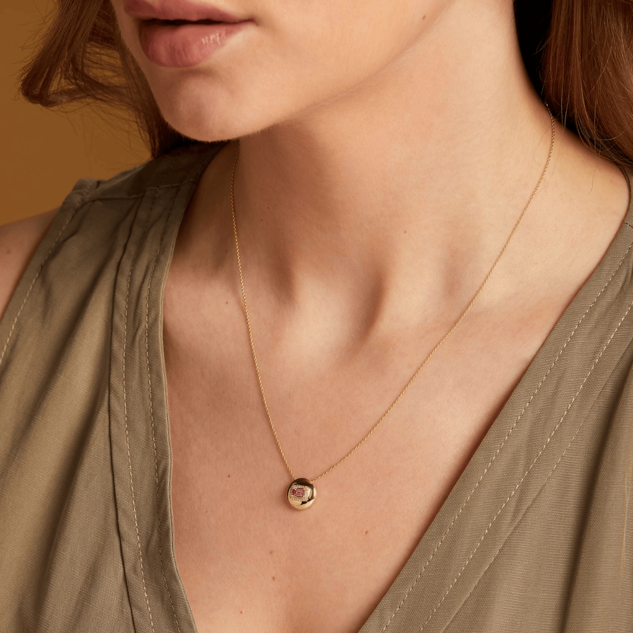 Curated Los Angeles NECKLACES Pink Sapphire Halo Dome Necklace