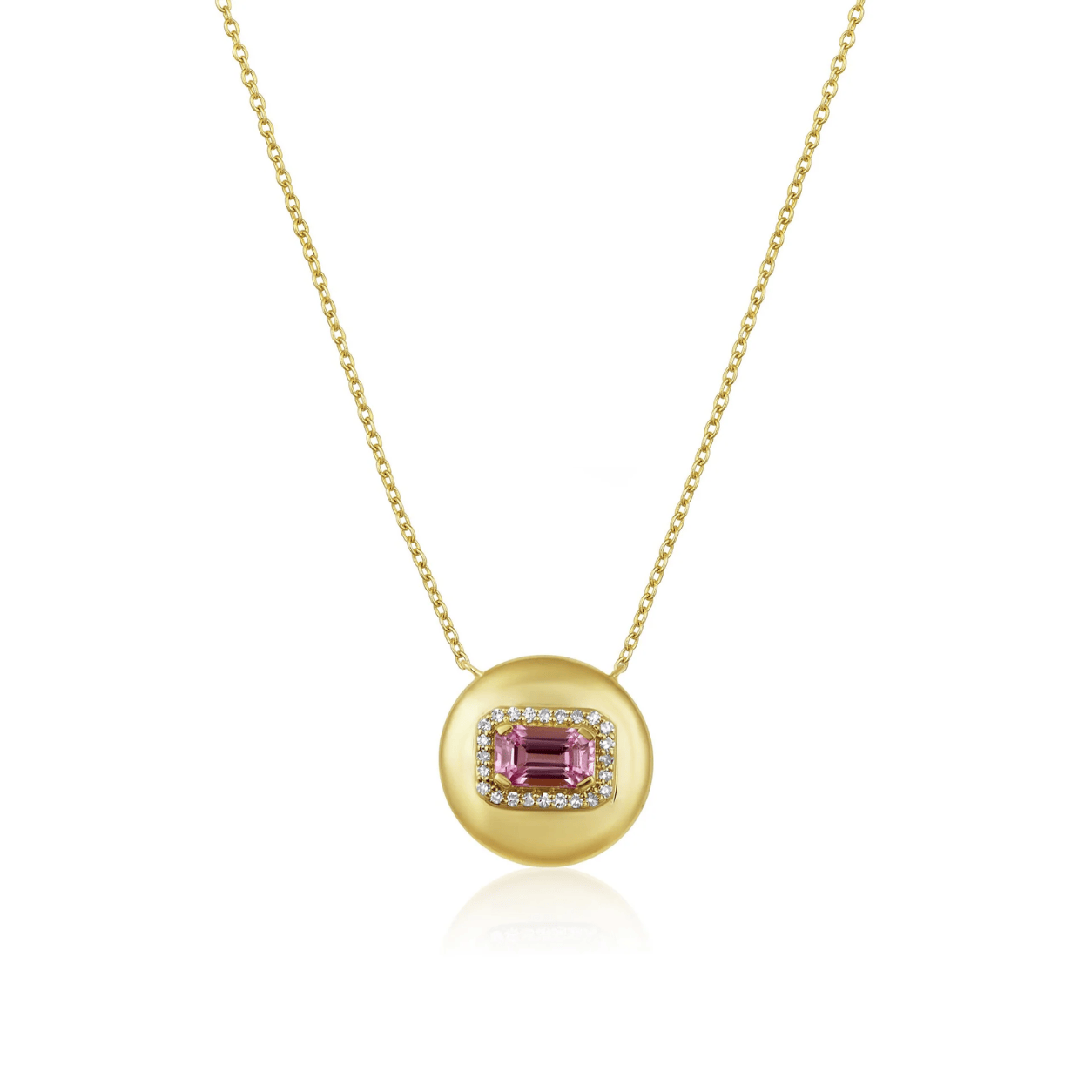 Curated Los Angeles NECKLACES Pink Sapphire Halo Dome Necklace