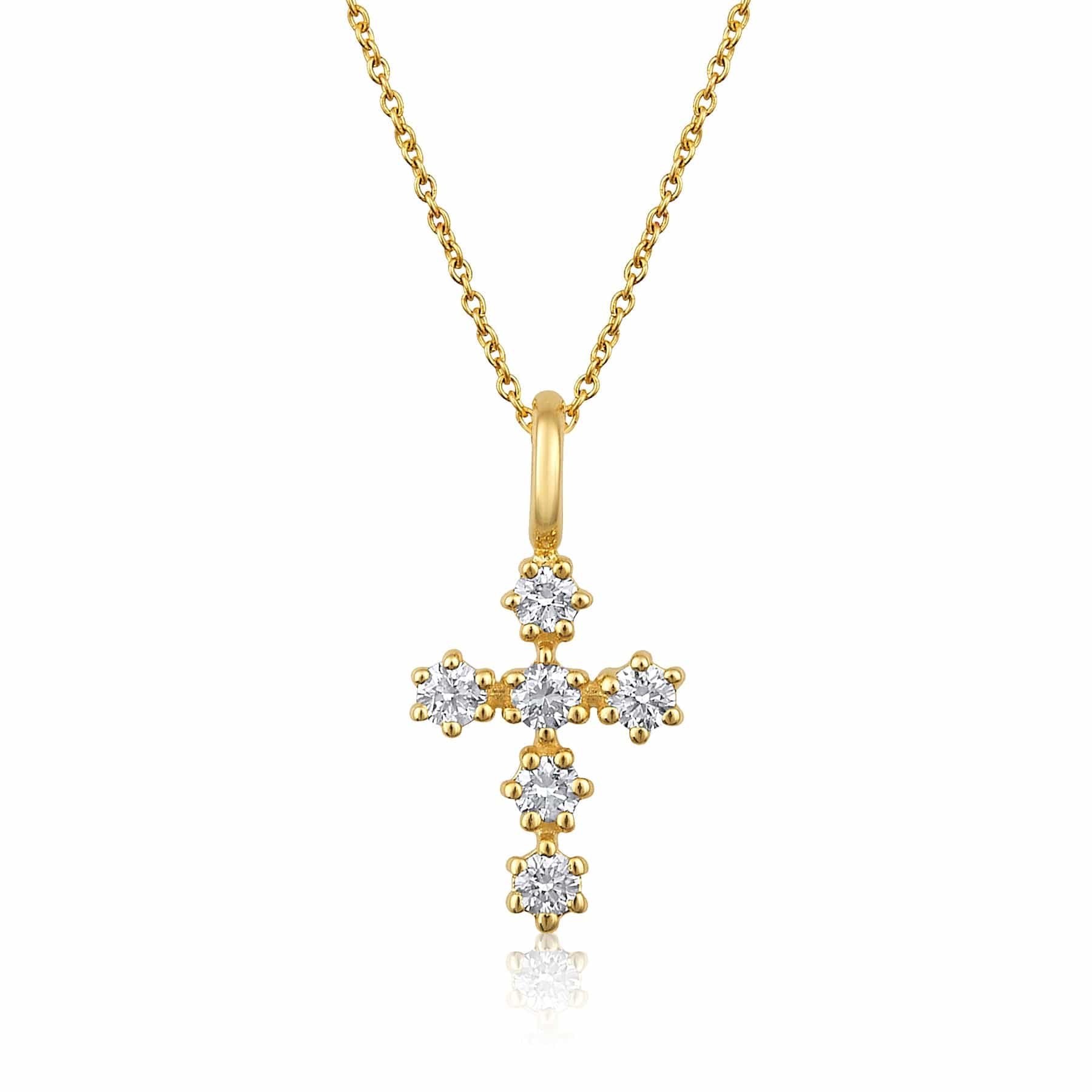 CLA NECKLACES Small Cross Diamond Yellow Gold Necklace