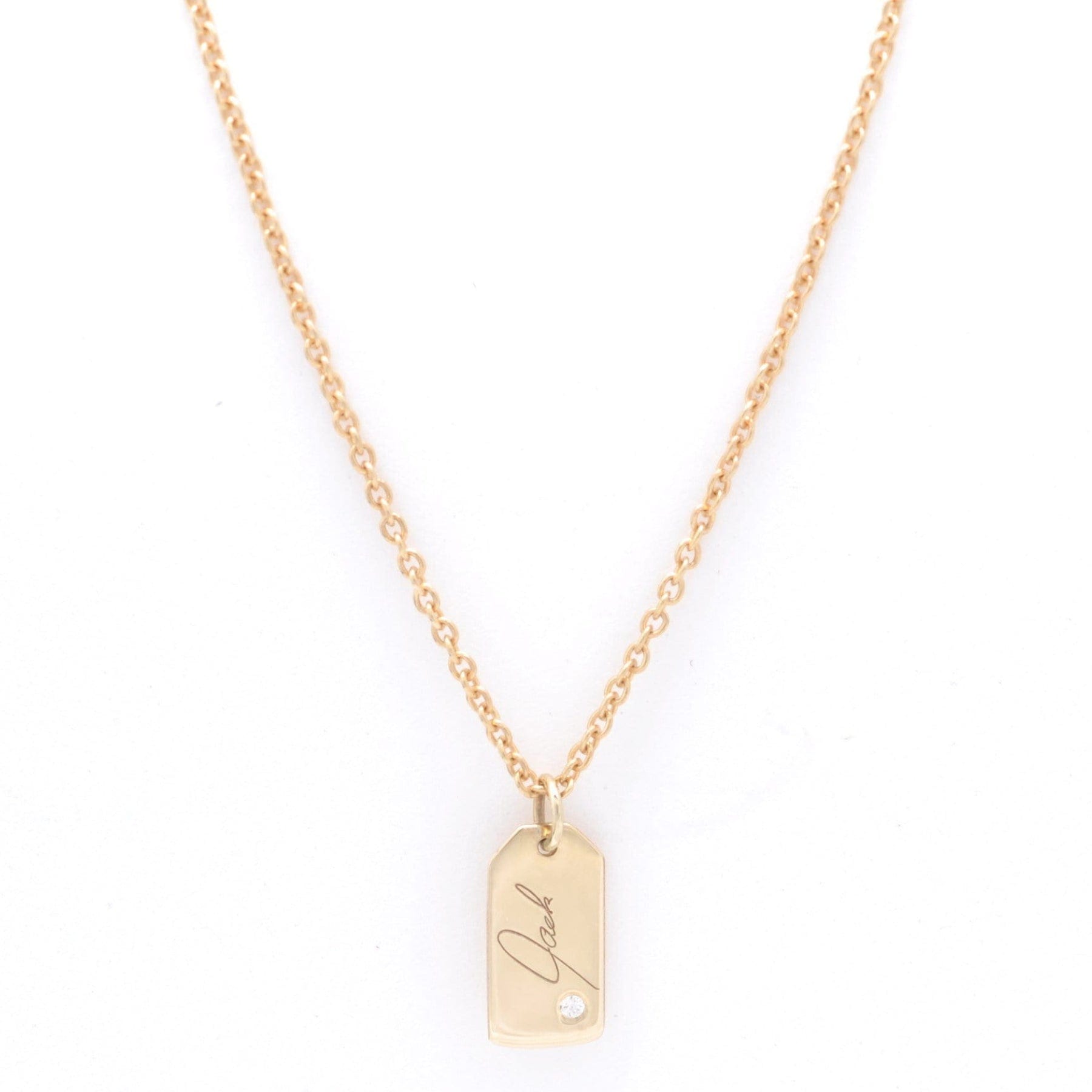 Curated Los Angeles NECKLACES Yellow Gold Diamond Small Dog Tag Necklace