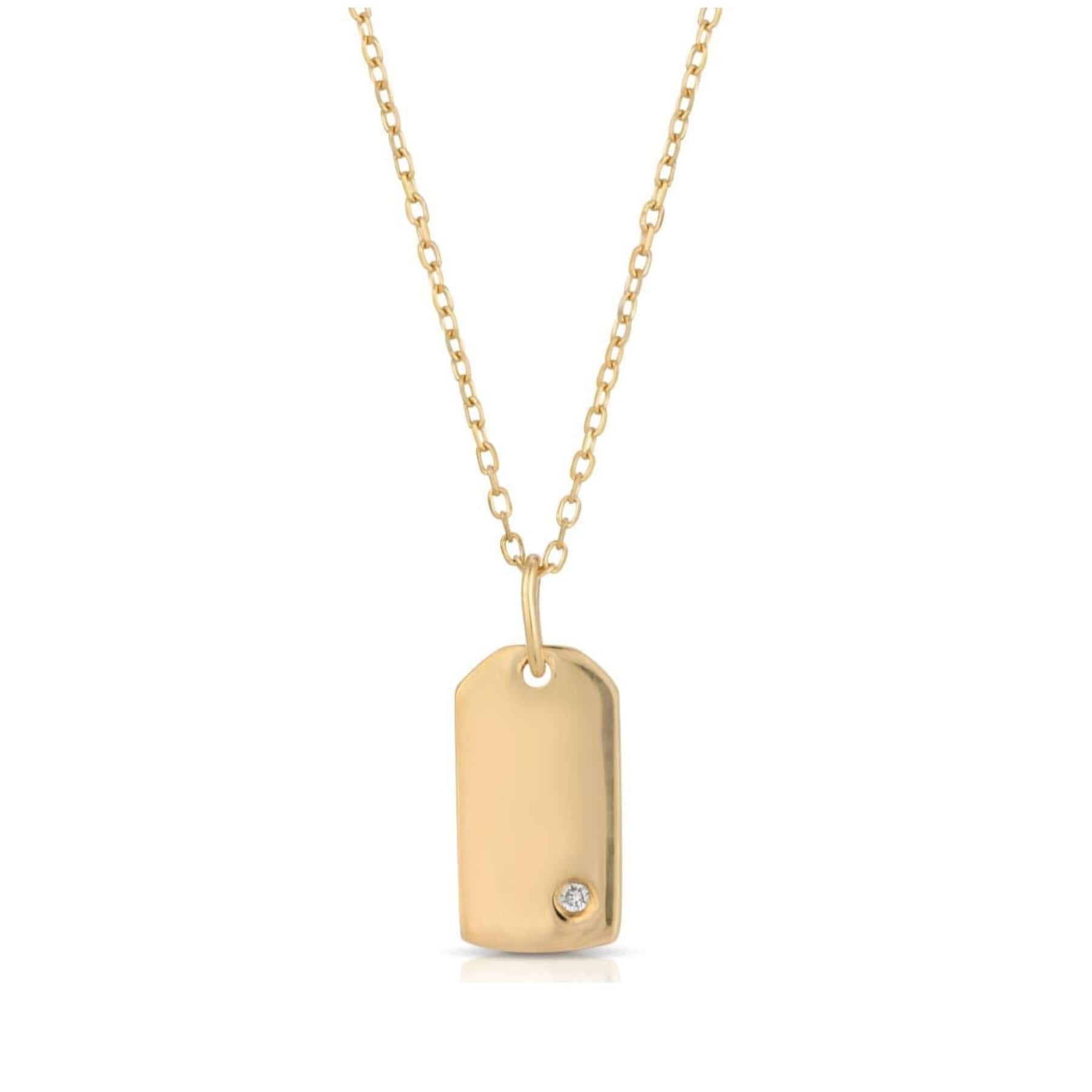 Curated Los Angeles NECKLACES Yellow Gold Diamond Small Dog Tag Necklace