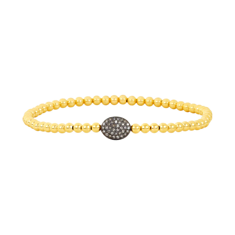 3mm Yellow Gold Oxidized Diamond Bean Charm Bracelet