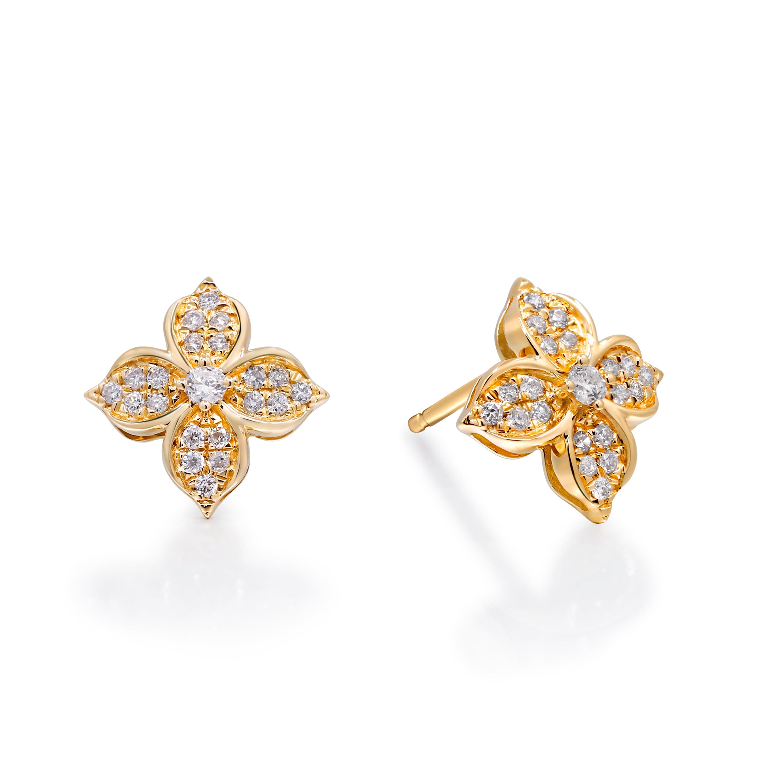 Pavé Diamond Flower Stud Earrings – Blooming Symbol of Elegance