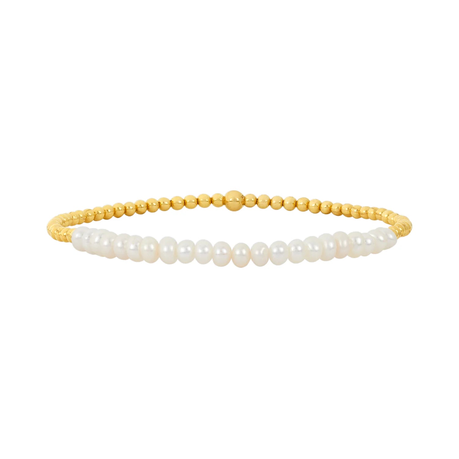 2mm Yellow Gold Filled Bracelet with White Pearls Across
