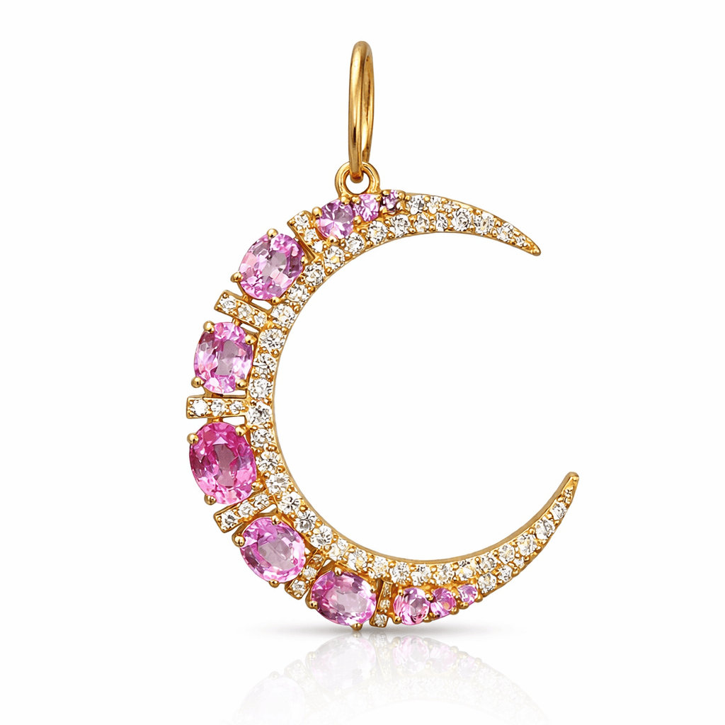 Curated Los Angeles Pink Sapphire and Diamond Crescent Moon Charm