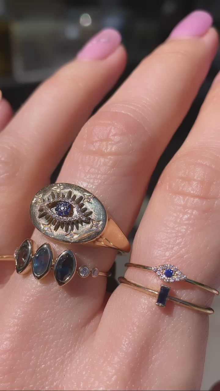 Delicate Baguette Blue Sapphire Ring