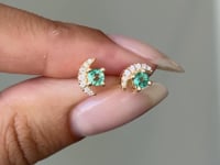 Emerald and Diamond Crescent Moon Studs