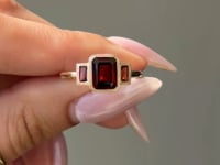 14k Gold Charlotte Three Stone Garnet Ring