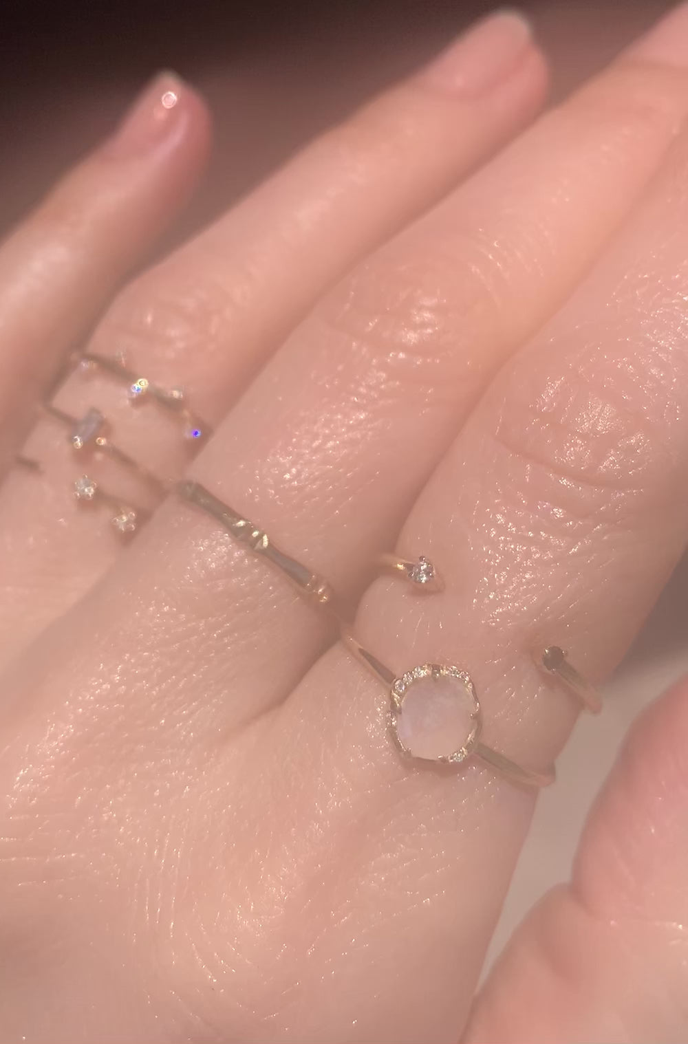 Rose Cut Rainbow Moonstone Diamond Ring