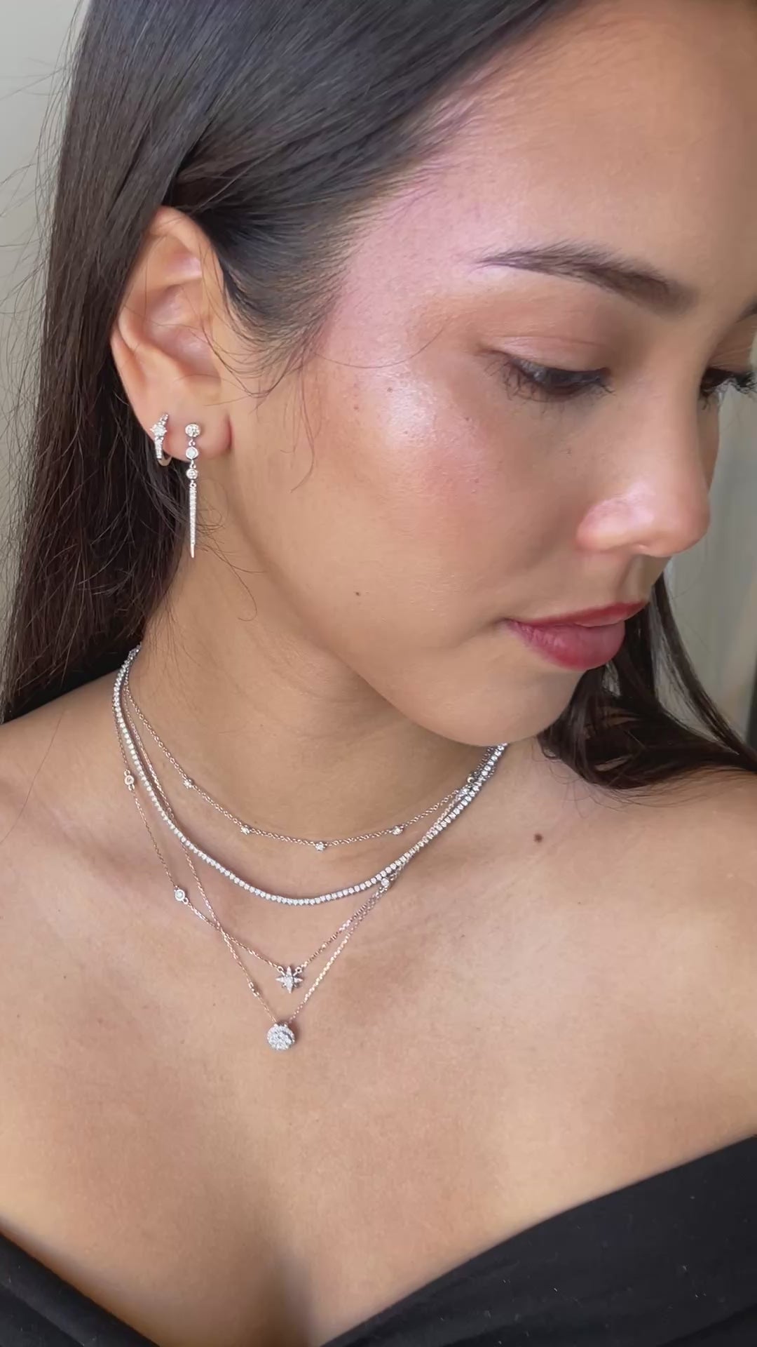 Round Graduated Diamond Huggie Hoops