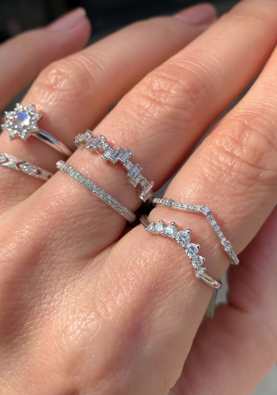 Diamond Milgrain Texture Half Eternity Ring Band