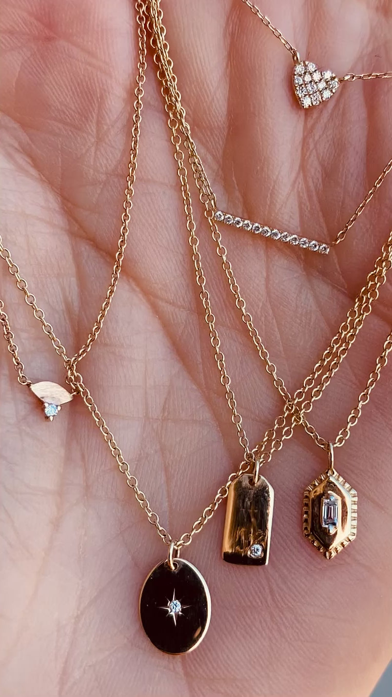 Yellow Gold Diamond Small Dog Tag Necklace