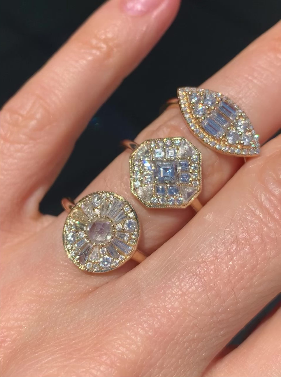 14K Marquise Diamond Baguette Mosaic Ring