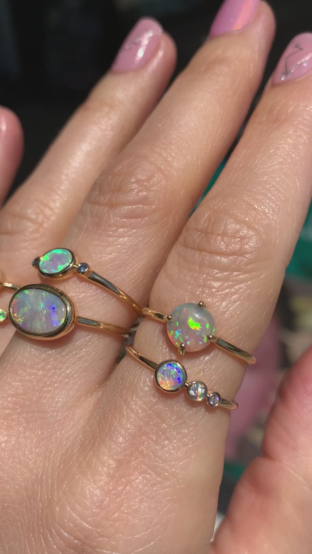 Opal and Graduating Diamond 14K Gold Ring