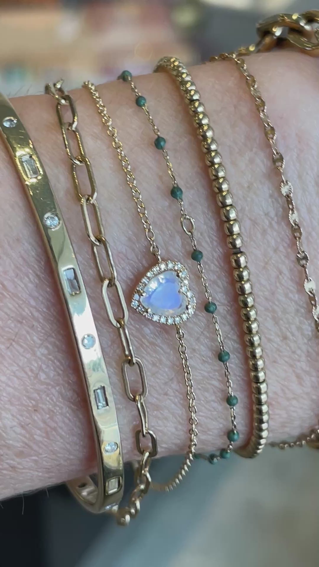 Rainbow Moonstone Heart Bracelet with Diamond Halo
