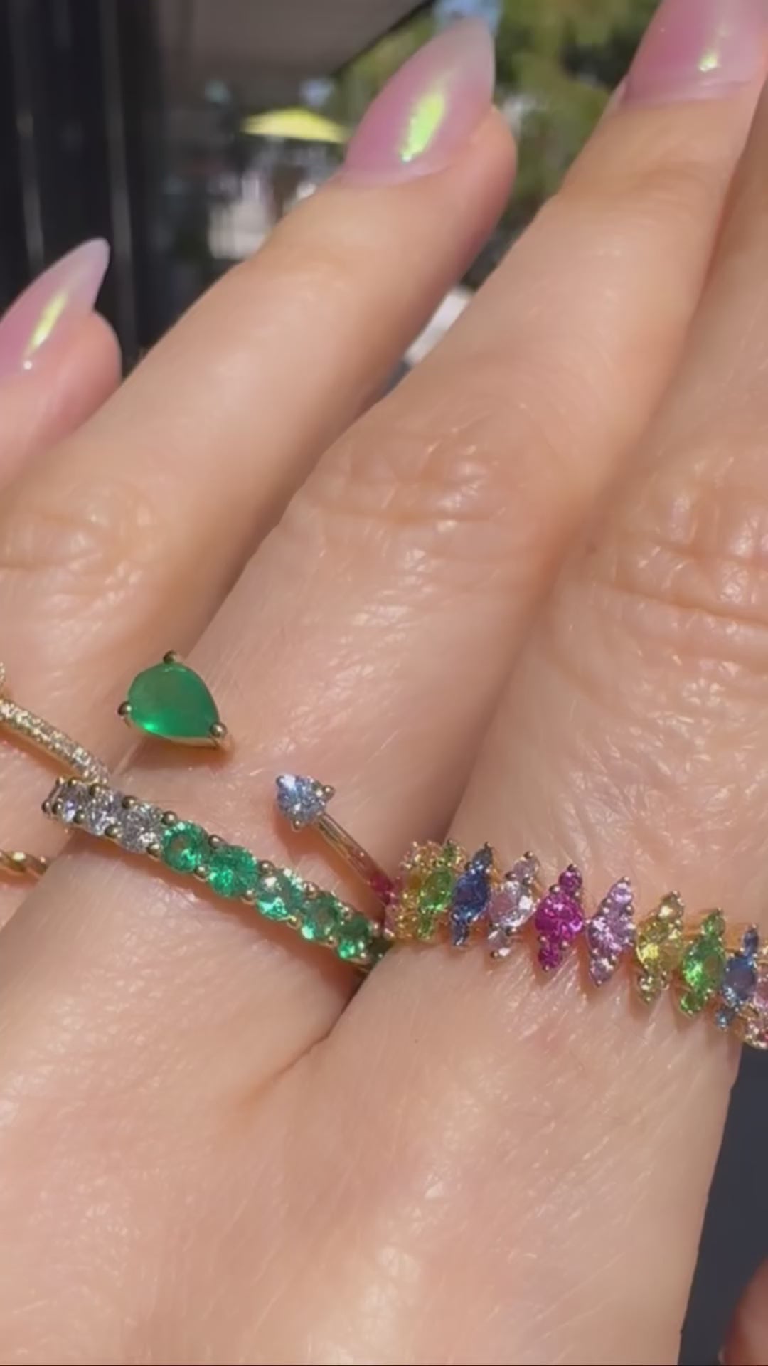 Half Emerald Half Diamond Eternity Ring