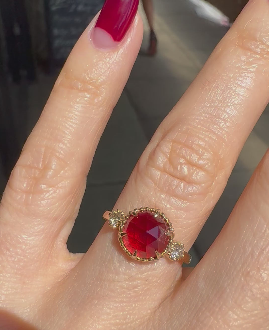 14k Gold Celeste Garnet Ring with Diamonds
