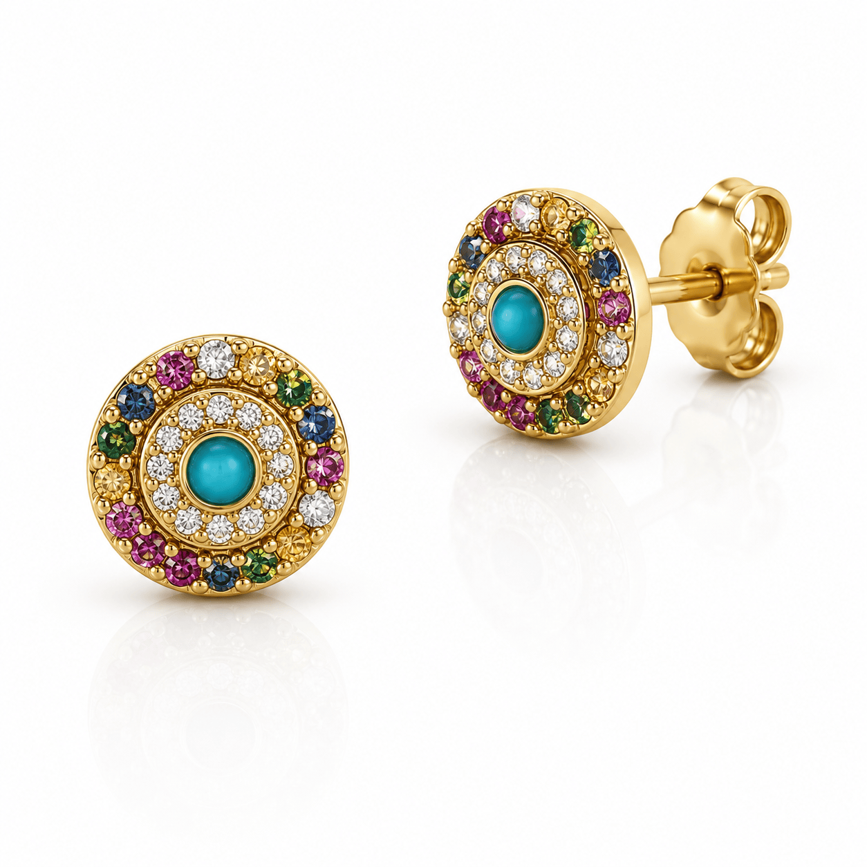 Curated Los Angeles Rainbow Sapphire and Turquoise Studs