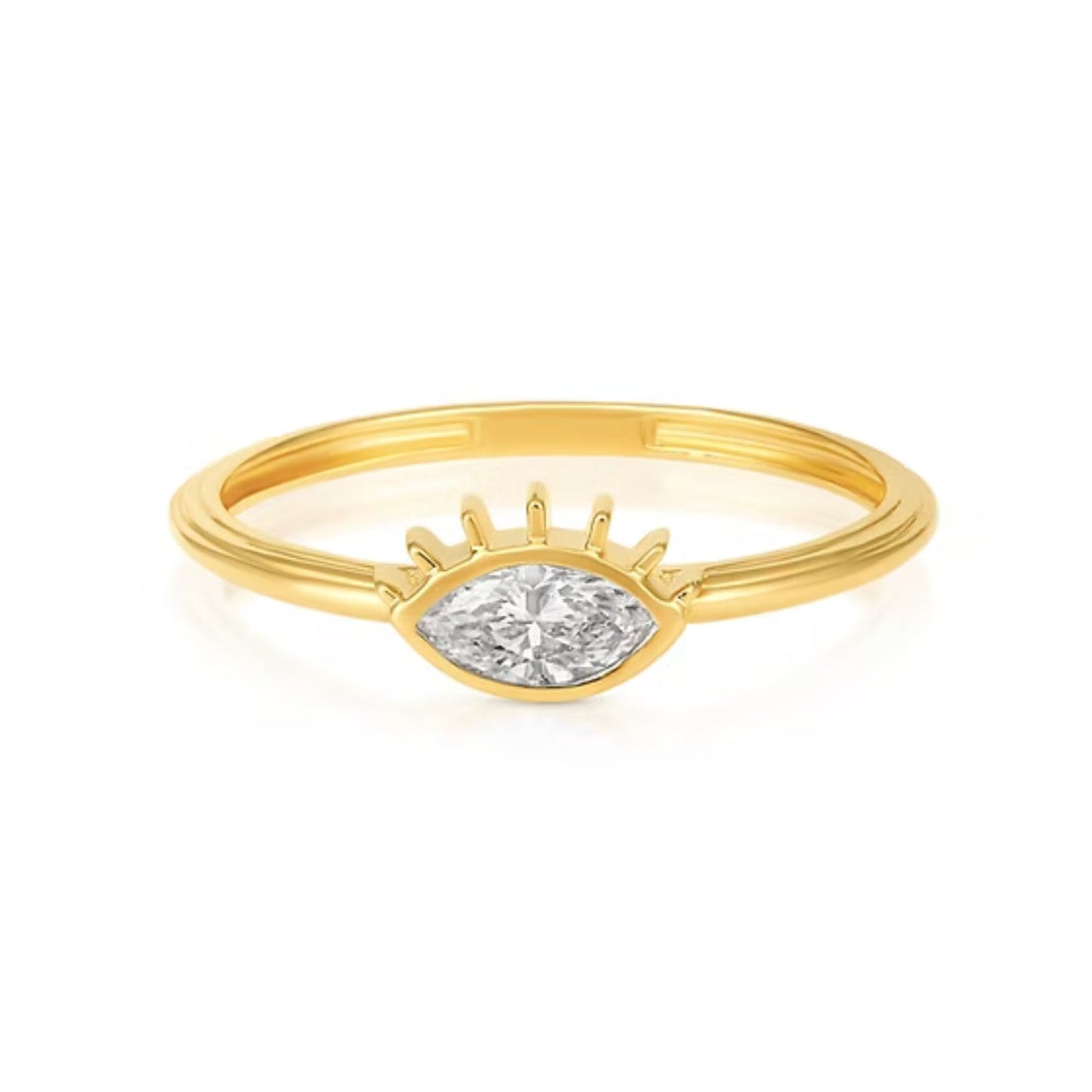 CLA RINGS 7 14K Gold 0.3ct Natural Diamond Marquise Evil Eye Band Ring