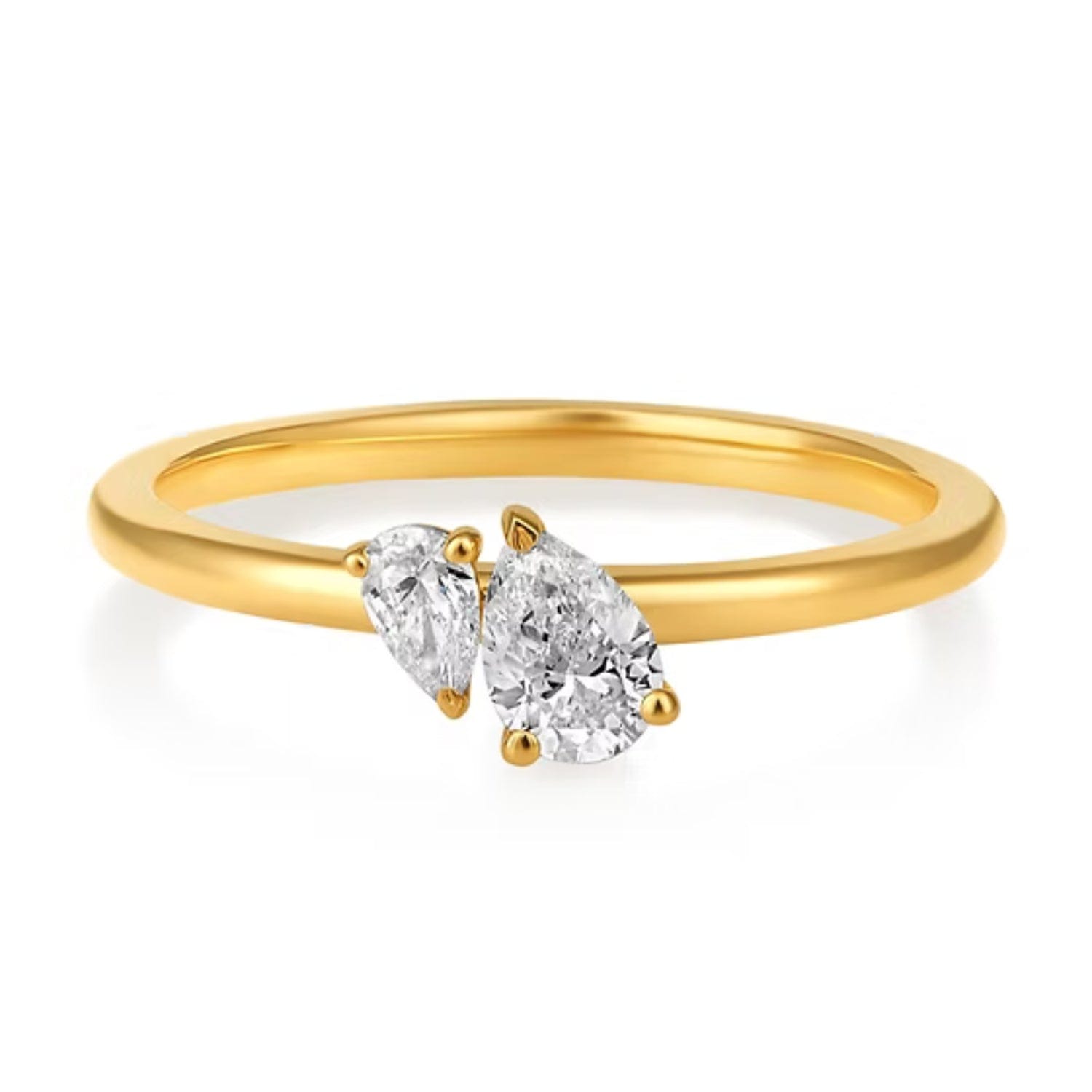 CLA RINGS 14K Gold 0.4ct Natural Diamond Pear Tear Drop Wedding Band Ring