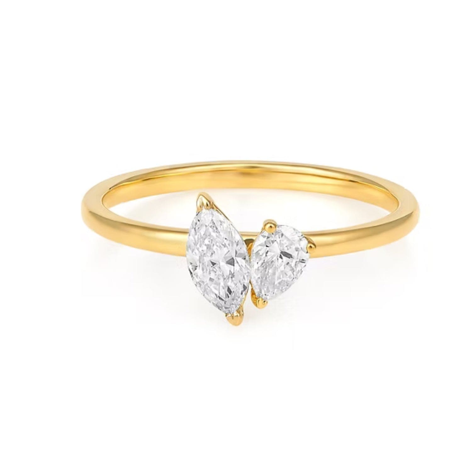 CLA RINGS 7 14K Gold 0.6ct Natural Diamond Marquise Pear Tear Drop Band Ring