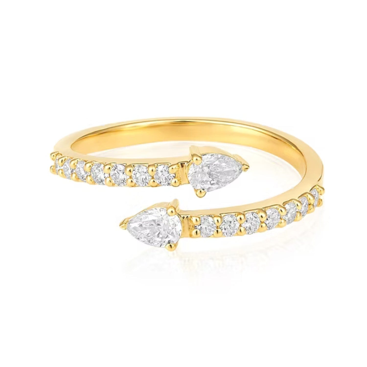 CLA RINGS 7 14K Gold 0.6ct Natural Diamond Pear Tear Drop 2 Row Twist Ring