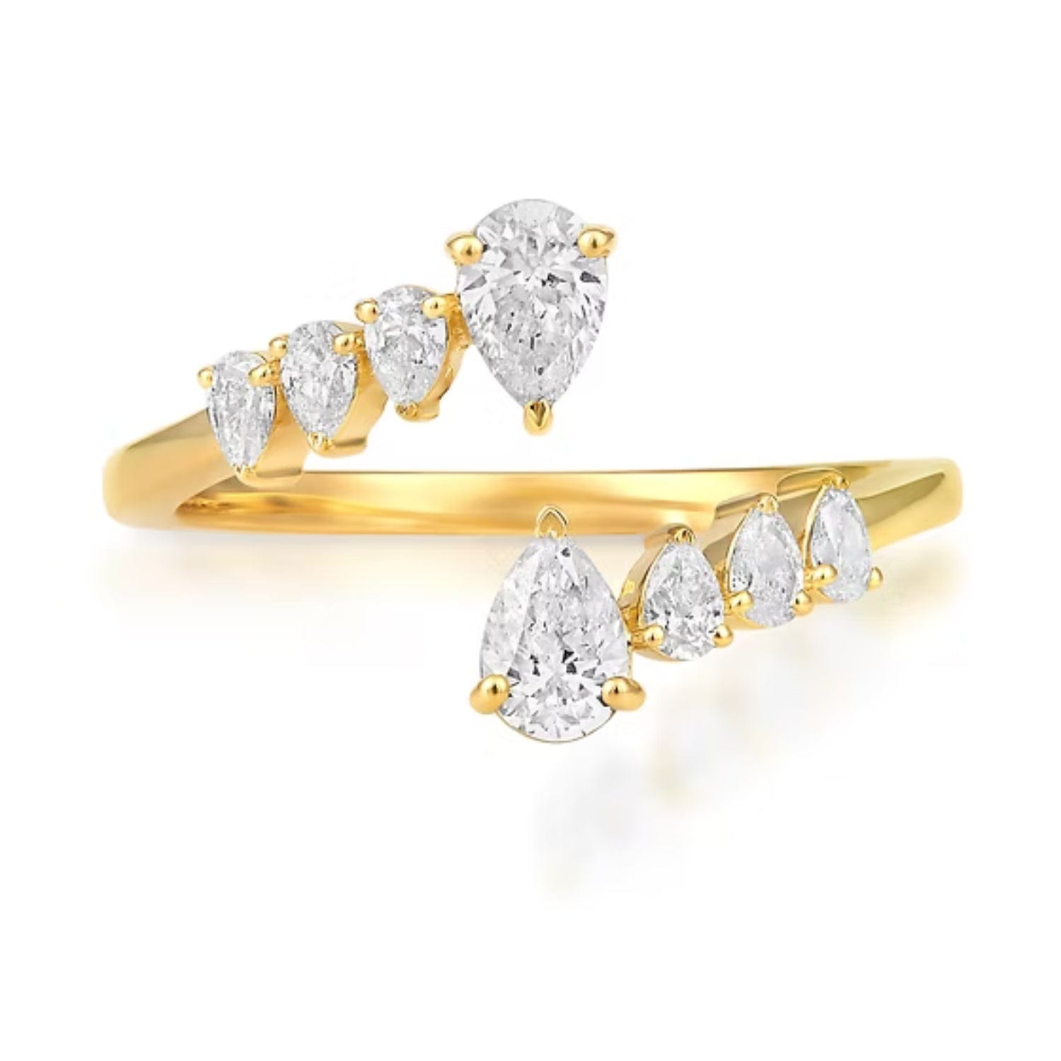 CLA RINGS 7 14K Gold 0.73ct Natural Diamond Pear Tear Drop 2 Tier Twist Ring
