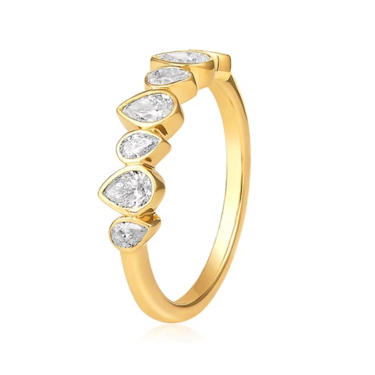 CLA RINGS 7 14K Gold 0.7ct Natural Diamond Pear Tear Drop Bezel Band Ring