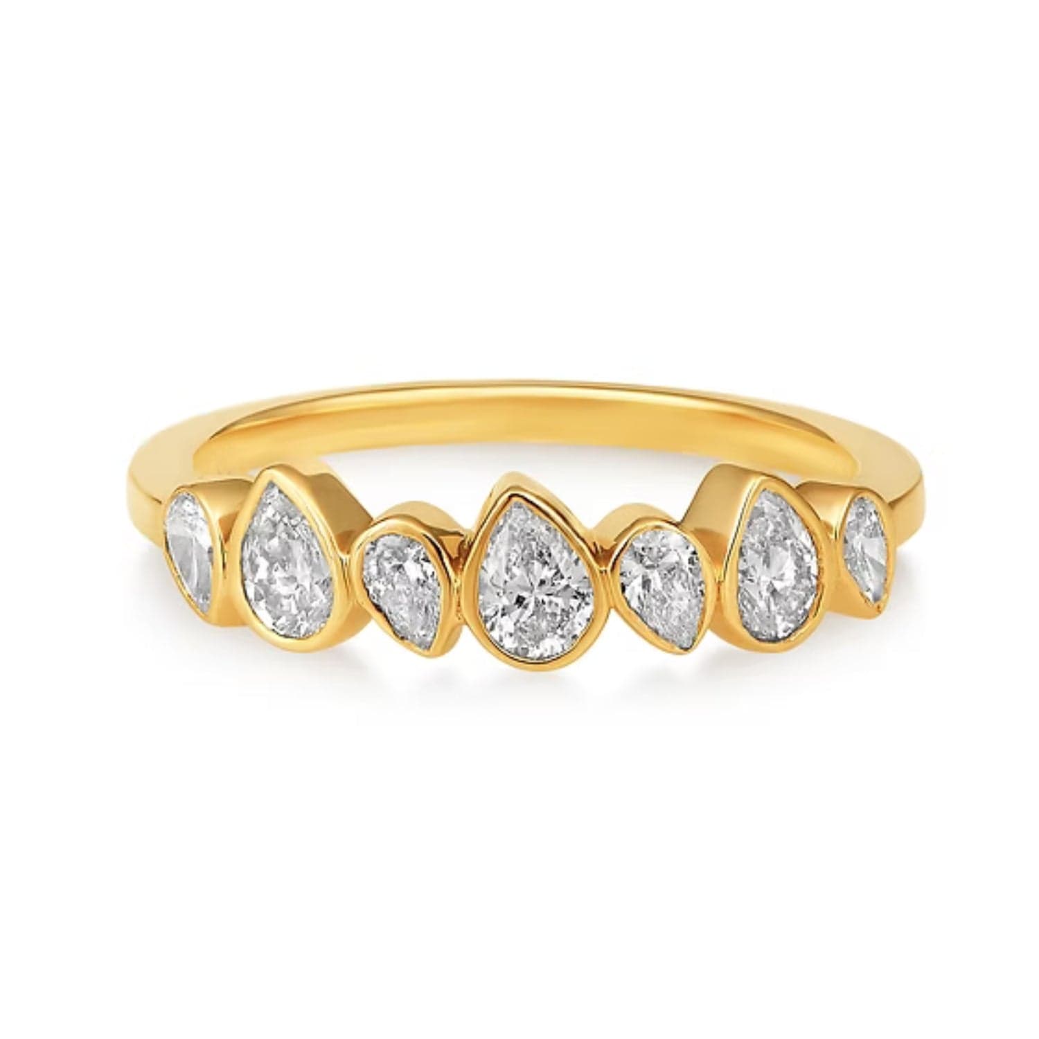 CLA RINGS 7 14K Gold 0.7ct Natural Diamond Pear Tear Drop Bezel Band Ring
