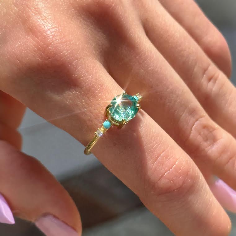 Danielle Morgan Jewelry RINGS 6.5 18k Apatite Turquoise Diamond Ring