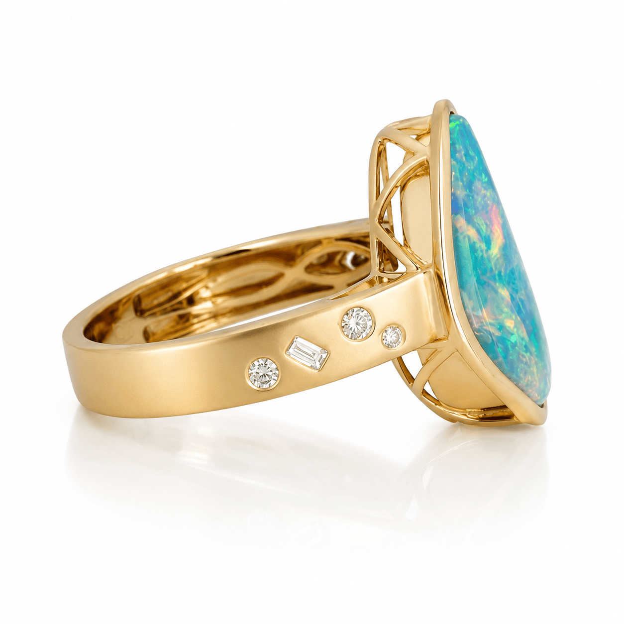 CLA RINGS Australian Opal Doublet Ring with Inset Diamonds