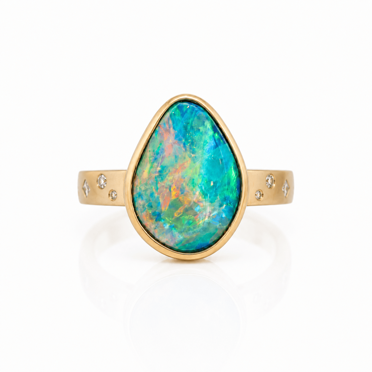 CLA RINGS Australian Opal Doublet Ring with Inset Diamonds