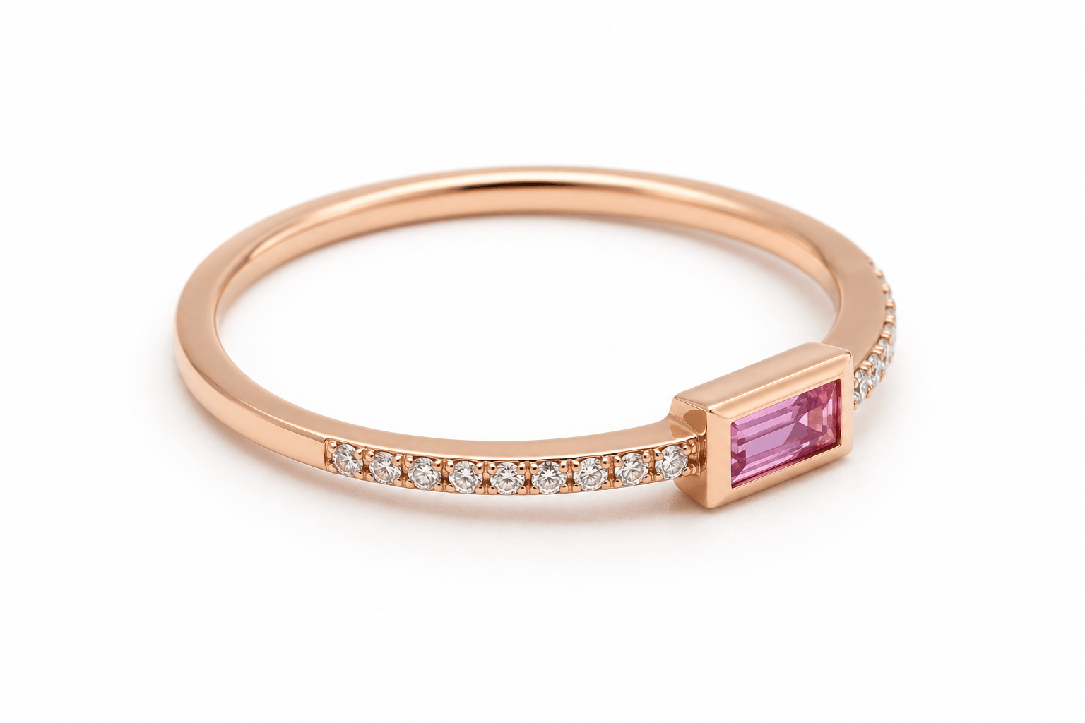 Amazing Grace RINGS Baguette Pink Sapphire with Micro Pave Diamond Ring