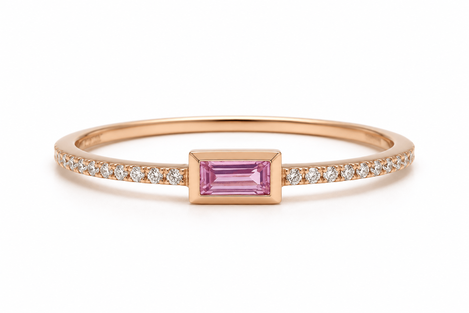 Amazing Grace RINGS Baguette Pink Sapphire with Micro Pave Diamond Ring