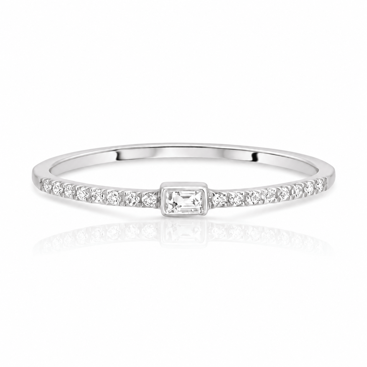 CLA RINGS Bezel Baguette Pave Band White Gold