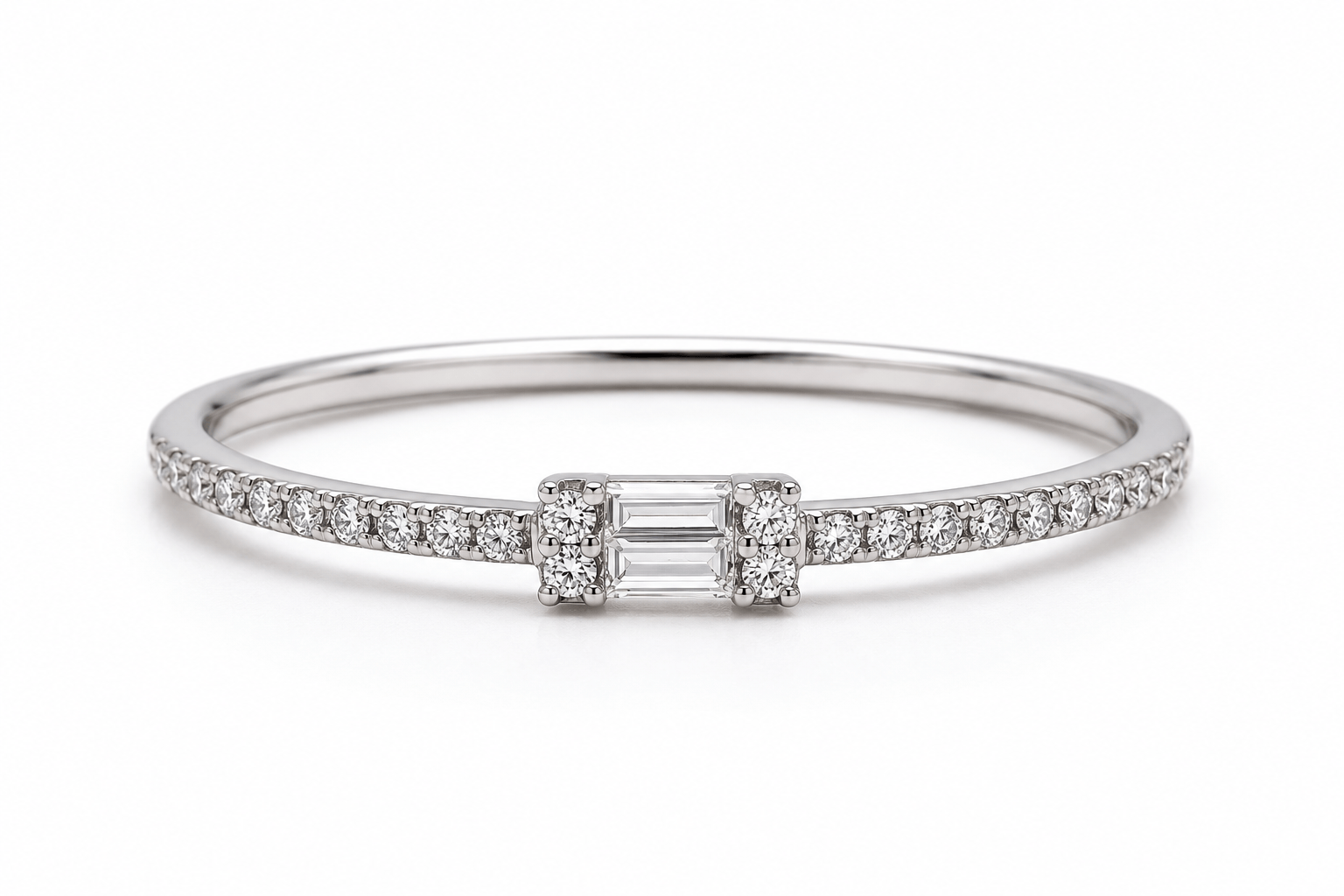 Amazing Grace RINGS Double Baguette Pave Diamond White Gold Ring