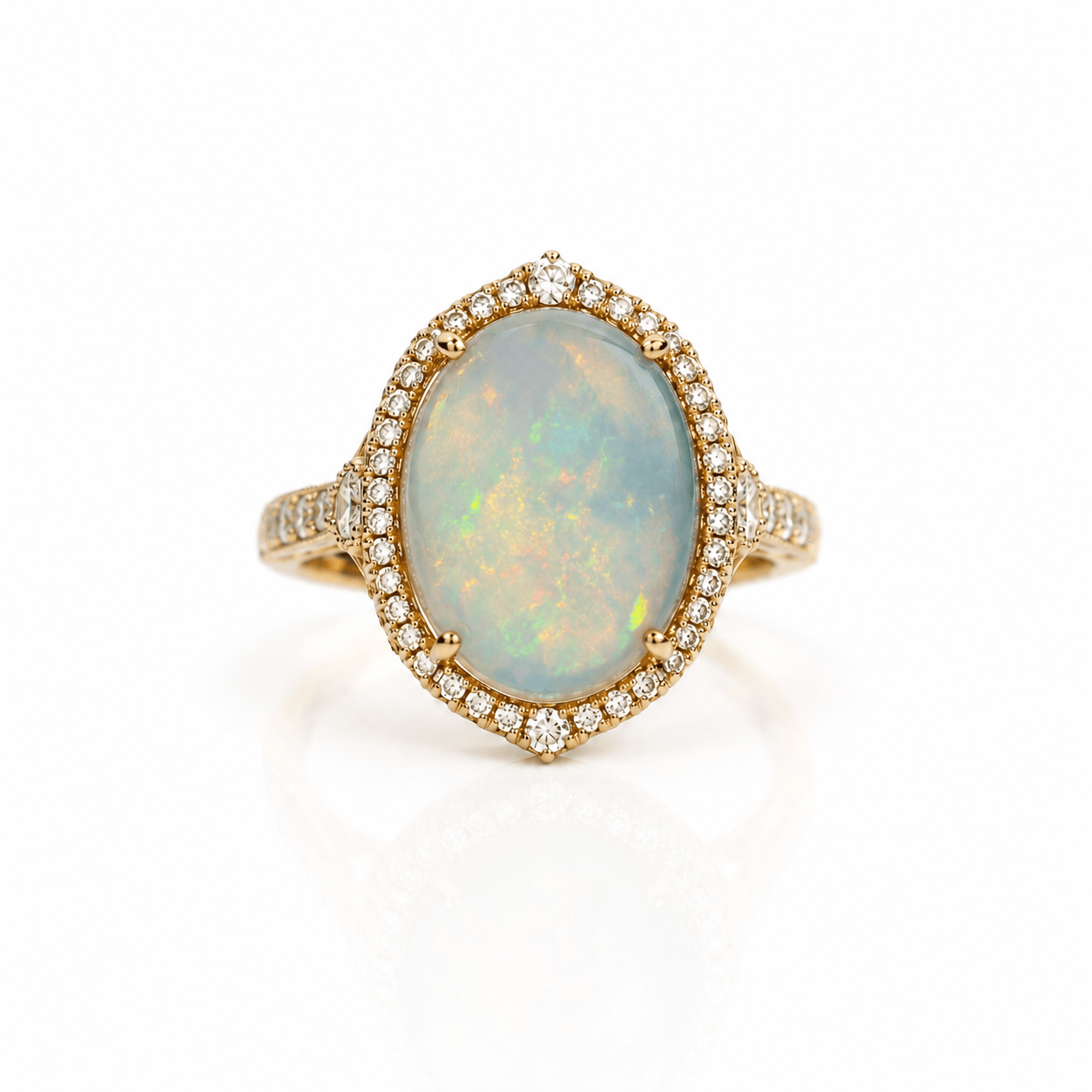 CLA RINGS Ethiopian Opal Diamond Halo Ring