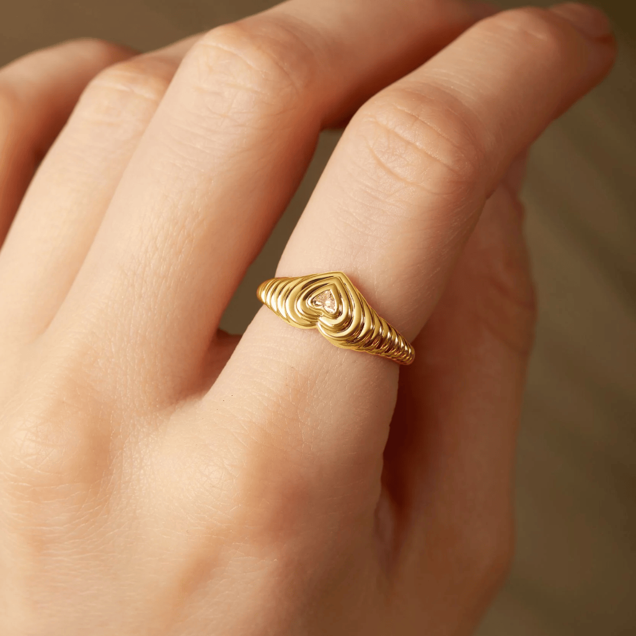 Curated Los Angeles RINGS Heart Diamond Ribbed Gypsy Ring