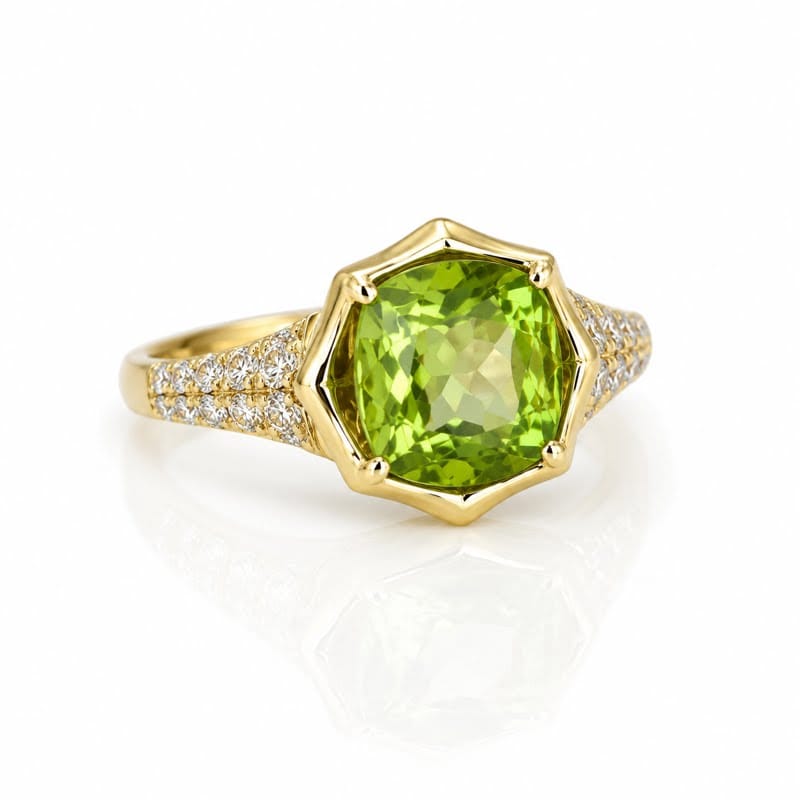 Curated Los Angeles RINGS Hexagon Peridot Diamond Ring