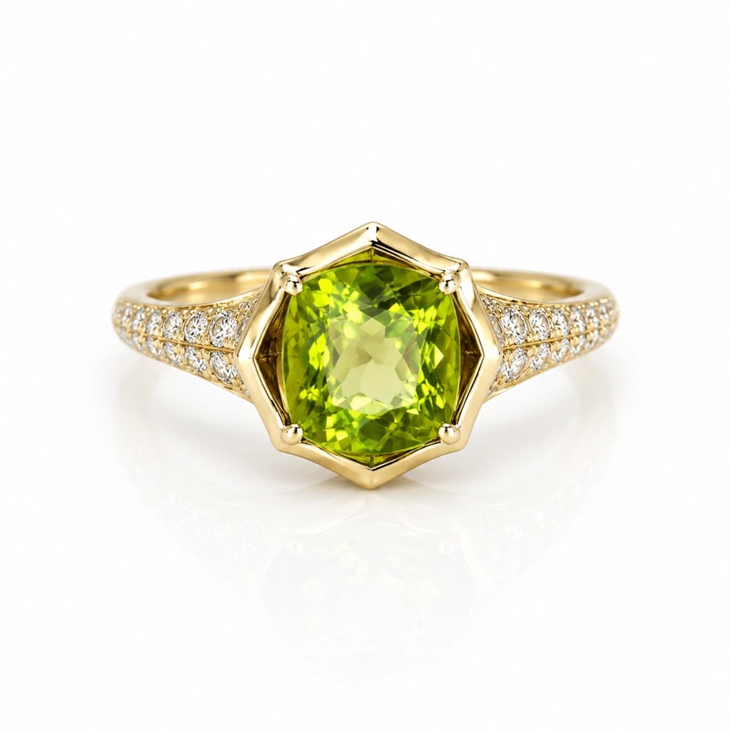 Curated Los Angeles RINGS Hexagon Peridot Diamond Ring