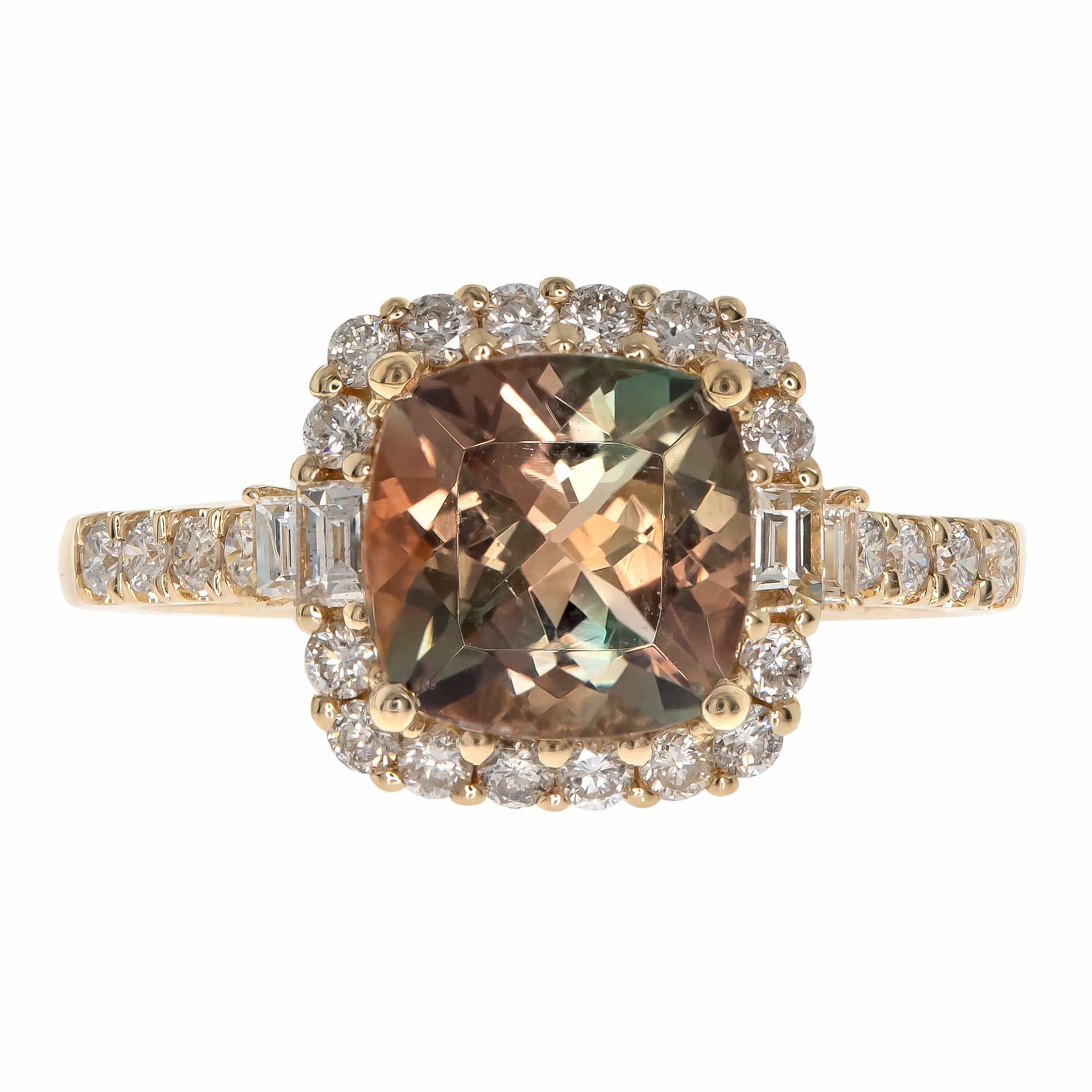 CLA RINGS Natural Sunstone Cushion Ring with Diamond Halo